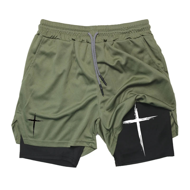 Cross Print 2-in-1 Men’s Performance Shorts – Gym & Running