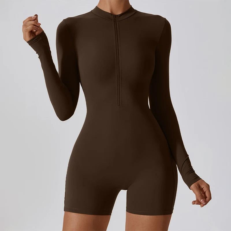Women’s Summer Zipper Workout Jumpsuit Fitness Yoga Set