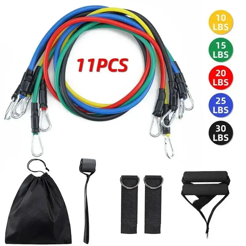 11PCS TPE Resistance Band Set with Handles and Door Anchor