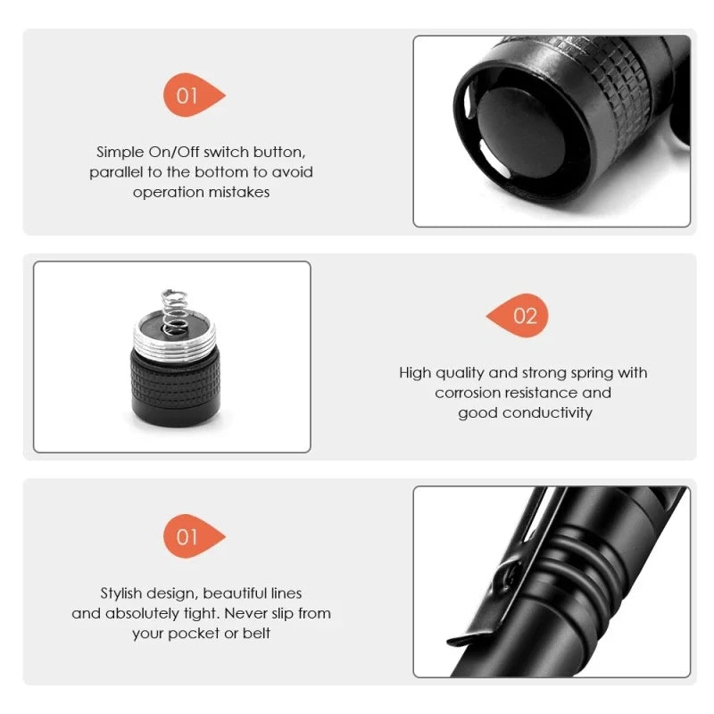 Mini LED Pen Flashlight Tactical Pocket Torch with Clip