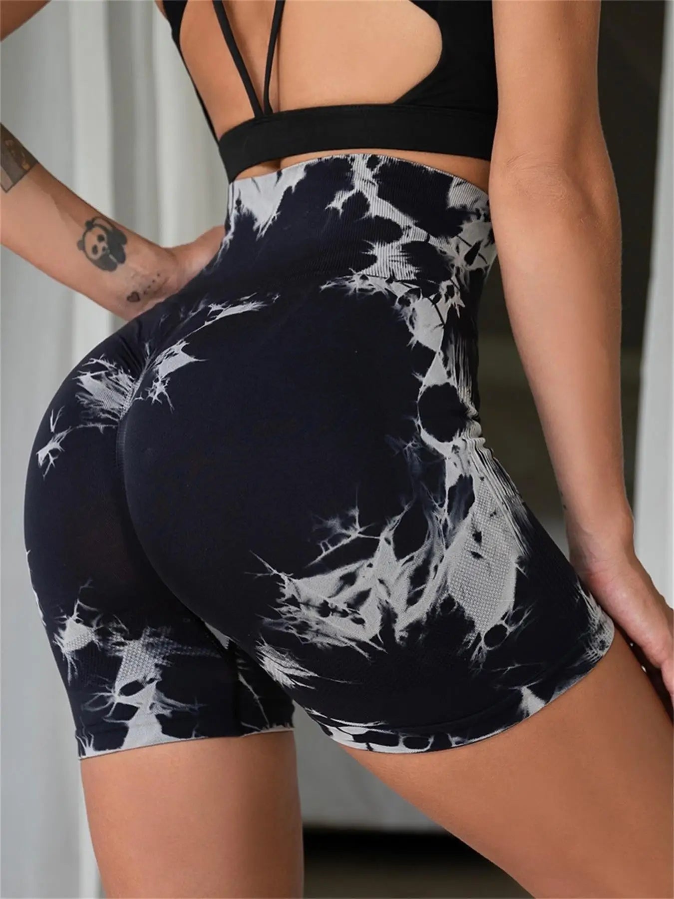 Women’s Tie-Dye High Waist Ruched Sports Yoga Shorts