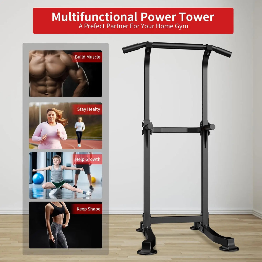 Adjustable Power Tower – Pull-Up, Dip & Chin-Up Station for Home Gym