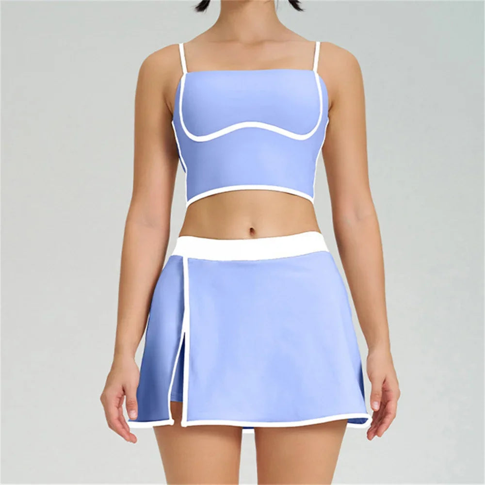 Women’s 2-Piece Tracksuit – Yoga & Gym Set with Sports Bra and Shorts/Skirt