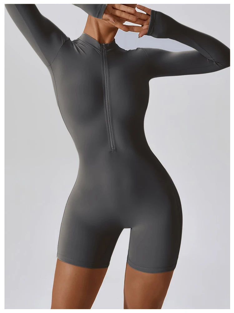 Women’s Summer Zipper Workout Jumpsuit Fitness Yoga Set