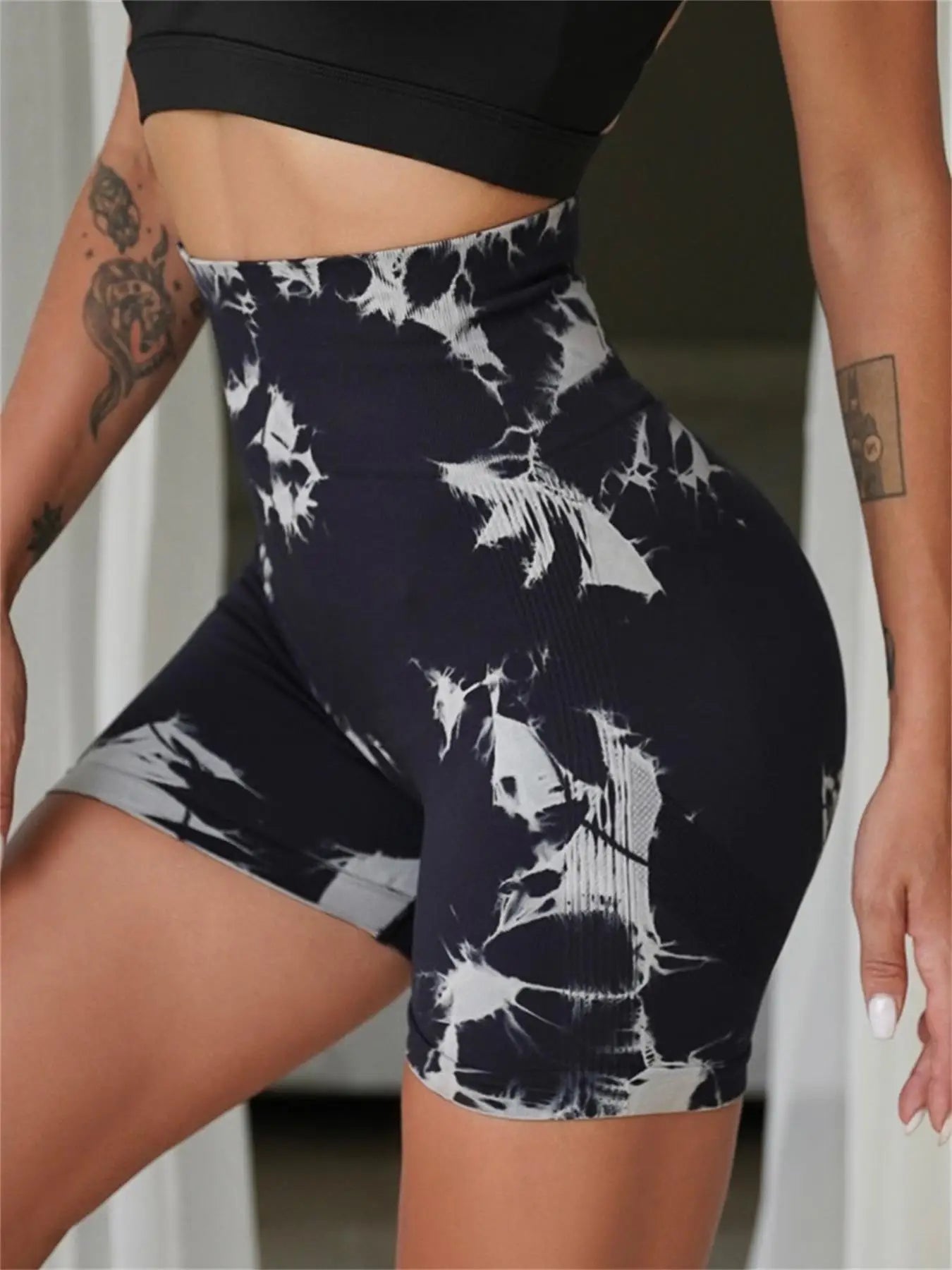 Women’s Tie-Dye High Waist Ruched Sports Yoga Shorts