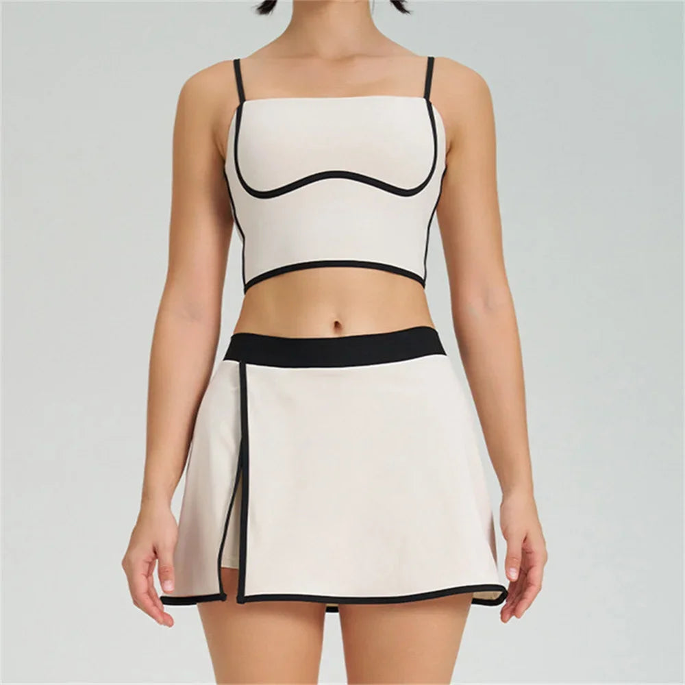 Women’s 2-Piece Tracksuit – Yoga & Gym Set with Sports Bra and Shorts/Skirt