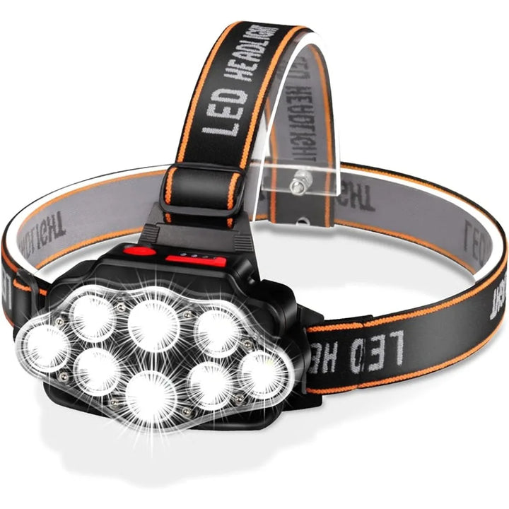 LED USB Rechargeable Headlamp 8-LED High Lumen Waterproof Light