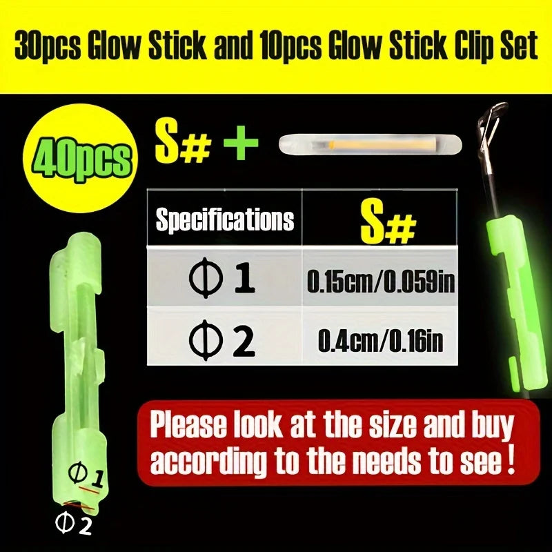 40pcs Night Fishing Luminous Stick Set with Glow Clips
