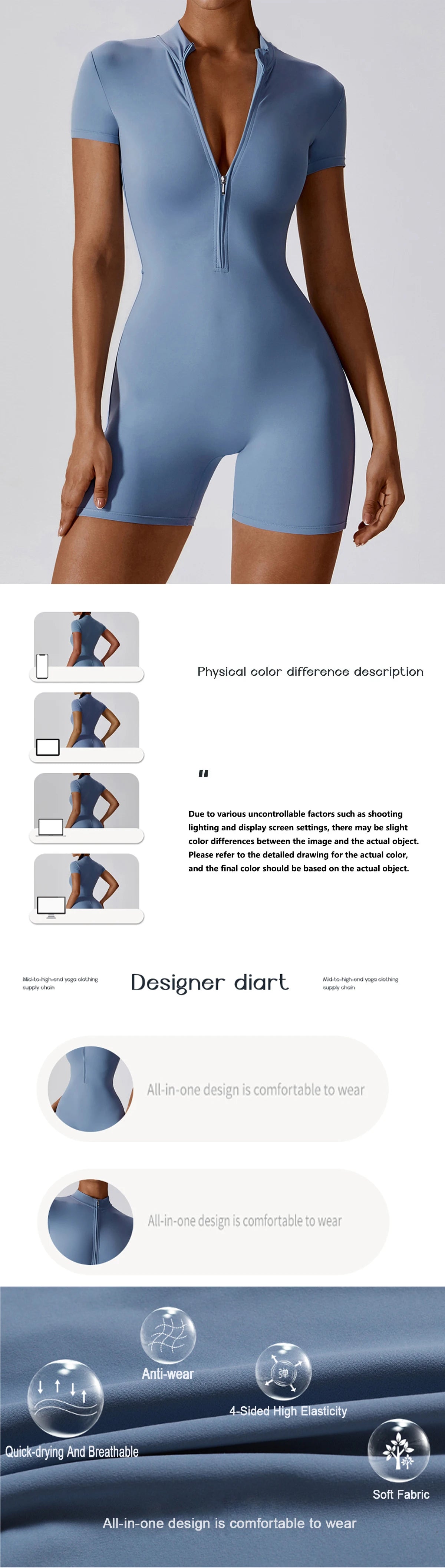 Women’s Summer Zipper Workout Jumpsuit Fitness Yoga Set