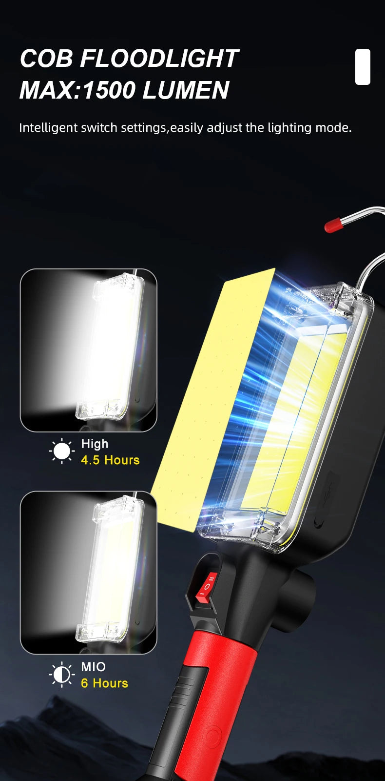 LED Work Light COB Floodlight 8000LM Rechargeable Portable Magnetic Lamp