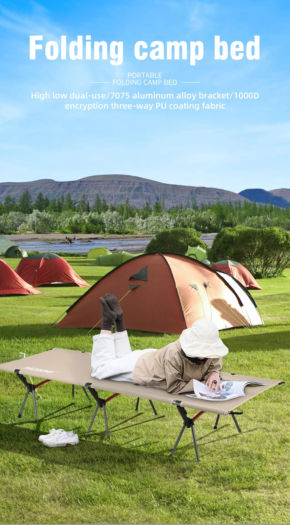Folding Camping Cot Portable Outdoor Bed for Adults & Kids