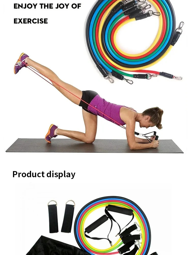 11PCS TPE Resistance Band Set with Handles and Door Anchor