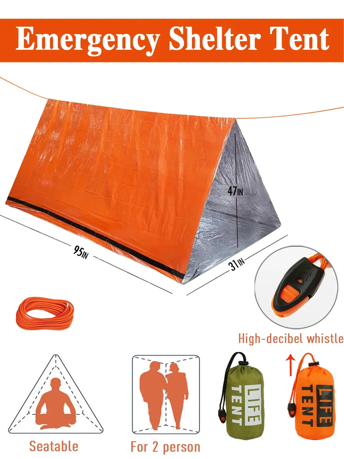 2-Person Emergency Camping Tent Waterproof Travel Shelter