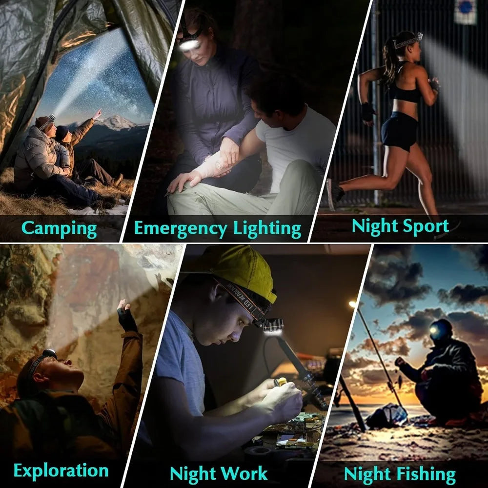 LED USB Rechargeable Headlamp 8-LED High Lumen Waterproof Light