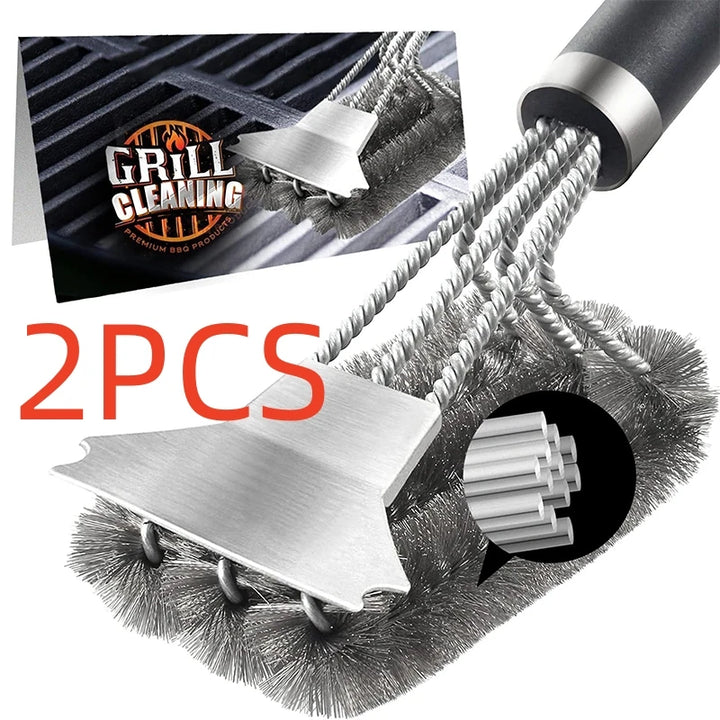 1/2PCS Stainless Steel Grill Brush & Scraper with Deluxe Handle