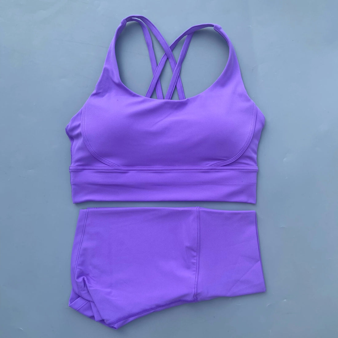 Women’s Solid Color Gym Set – Leggings & Cross Sports Bra Tracksuit