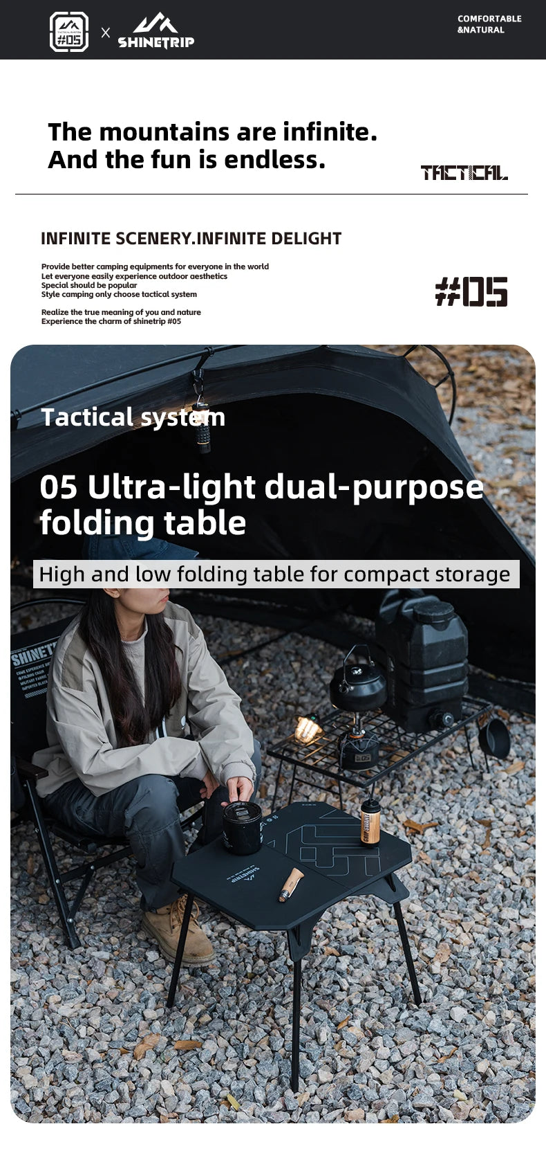 ShineTrip 05 Ultralight Camping Table – Folding Dual-Purpose Portable Table