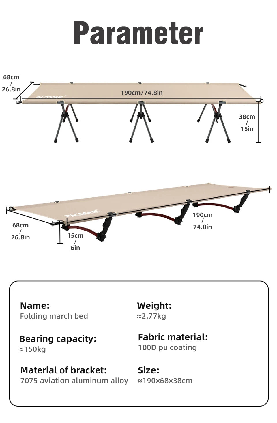 Folding Camping Cot Portable Outdoor Bed for Adults & Kids