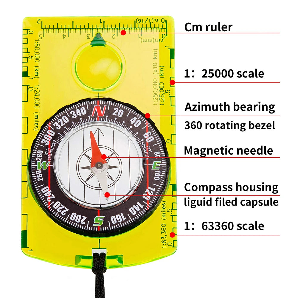 Waterproof Orienteering Baseplate Compass for Hiking and Navigation