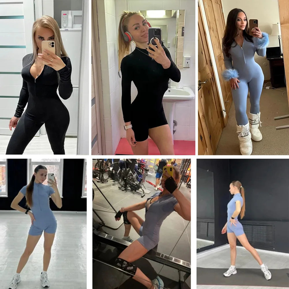 Women’s Summer Zipper Workout Jumpsuit Fitness Yoga Set