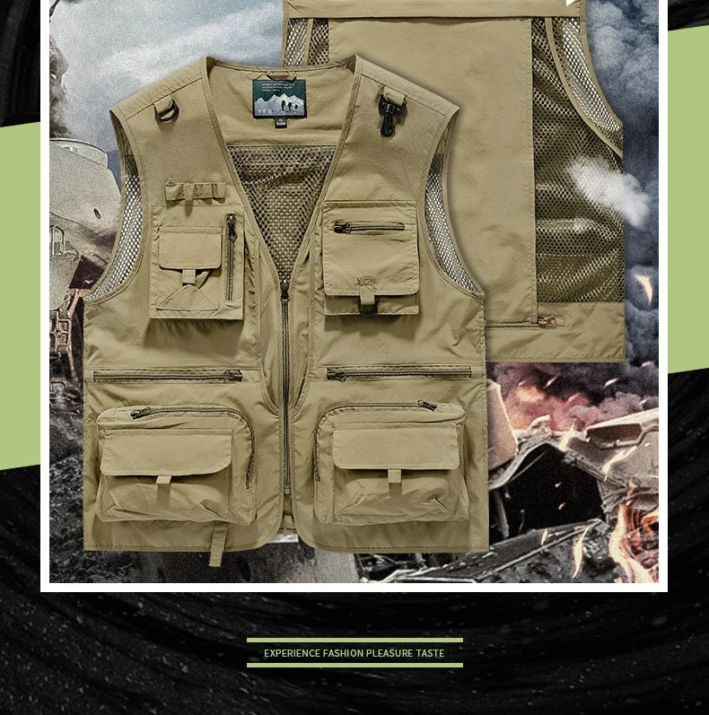 FGKKS Men’s Outdoor Multi-Pocket Vest Breathable Sports Coat