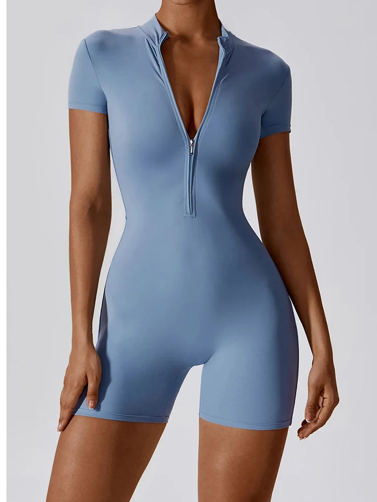 Women’s Summer Zipper Workout Jumpsuit Fitness Yoga Set
