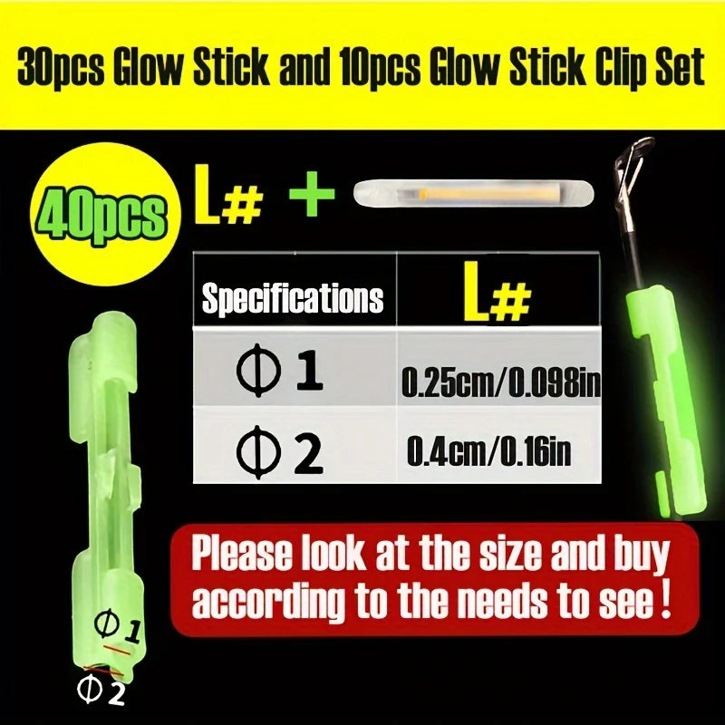 40pcs Night Fishing Luminous Stick Set with Glow Clips
